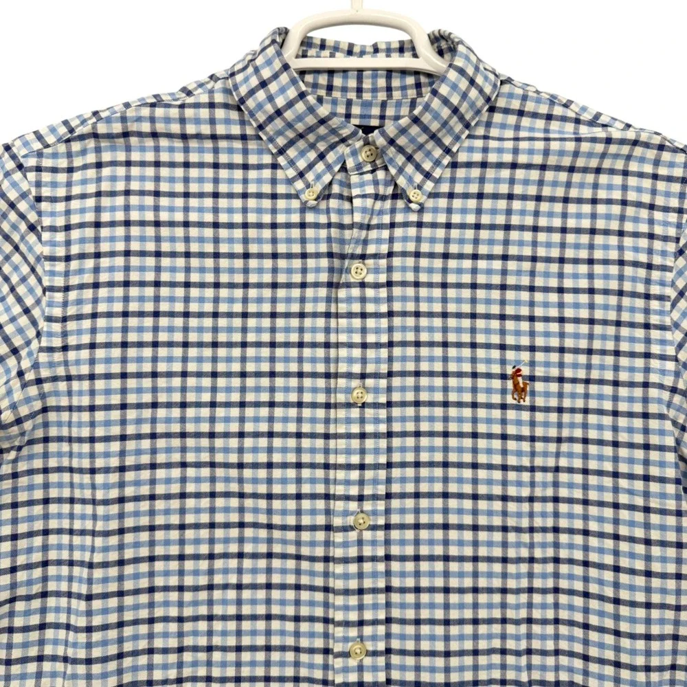 Polo Ralph Lauren Mens Blue Gingham Check Cotton Button Down Shirt Large L